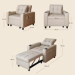 Skyland Convertible Leather Chair Sleeper Bed – 3 in 1 Compact Sofa with Cup Holders, Storage Pocket, USB & Type-C Charging Ports, Multi-Functional Recliner, Modern Foldable Lounge Chair (Beige)