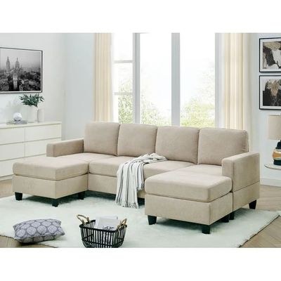 Cozy Nest U Shape Beige Fabric Upholstered Corner Sofa L130 xW255 xH85-1 Year Warranty