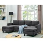 Cozy Nest U Shape Charcoal Grey Fabric Upholstered Corner Sofa L130 xW255 xH85-1 Year Warranty