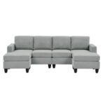 Cozy Nest U Shape Light Grey Fabric Upholstered Corner Sofa L130 xW255 xH85-1 Year Warranty