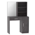 Mahmayi Modern Dresser With Vanity Mirror and Open Shelves, Elegant Dressing Table with Storage Drawer and Ample Leg Room, Perfect for Home Decor - Anthracite Metal Fabric