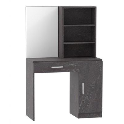 Mahmayi Modern Dresser With Vanity Mirror and Open Shelves, Elegant Dressing Table with Storage Drawer and Ample Leg Room, Perfect for Home Decor - Anthracite Metal Fabric