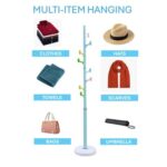 Arfan Freestanding Coat Rack – Metal Clothing Hanger with 8 Multi-Color Hooks | Easy Assembly for Entryway, Bedroom & Hallway | Coat Stand for Hats, Bags, Clothes & Umbrellas (Blue)