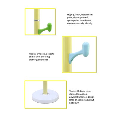 Arfan Freestanding Coat Rack – Metal Clothing Hanger with 8 Multi-Color Hooks | Easy Assembly for Entryway, Bedroom & Hallway | Coat Stand for Hats, Bags, Clothes & Umbrellas (Yellow) - Image 3