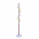 Arfan Freestanding Coat Rack – Metal Clothing Hanger with 8 Multi-Color Hooks | Easy Assembly for Entryway, Bedroom & Hallway | Coat Stand for Hats, Bags, Clothes & Umbrellas (Pink)