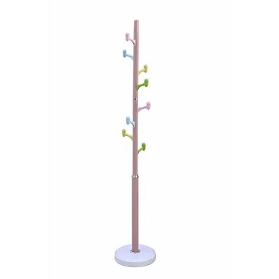 Arfan Freestanding Coat Rack – Metal Clothing Hanger with 8 Multi-Color Hooks | Easy Assembly for Entryway, Bedroom & Hallway | Coat Stand for Hats, Bags, Clothes & Umbrellas (Pink)