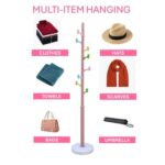 Arfan Freestanding Coat Rack – Metal Clothing Hanger with 8 Multi-Color Hooks | Easy Assembly for Entryway, Bedroom & Hallway | Coat Stand for Hats, Bags, Clothes & Umbrellas (Pink)