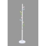 Arfan Freestanding Coat Rack – Metal Clothing Hanger with 8 Multi-Color Hooks | Easy Assembly for Entryway, Bedroom & Hallway | Coat Stand for Hats, Bags, Clothes & Umbrellas (White)