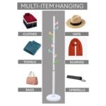 Arfan Freestanding Coat Rack – Metal Clothing Hanger with 8 Multi-Color Hooks | Easy Assembly for Entryway, Bedroom & Hallway | Coat Stand for Hats, Bags, Clothes & Umbrellas (White)