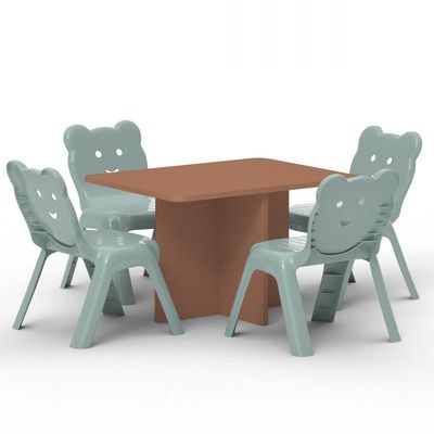 Mahmayi Modern Wooden Child Desk with 4 Plastic Chairs, Sturdy and Safe Learning Space Children Smooth Round Edge Safe Table Ideal for Toddler and Kids - Caramel Nude - Image 2