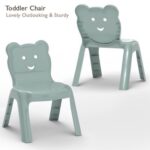 Mahmayi Modern Wooden Child Desk with 4 Plastic Chairs, Sturdy and Safe Learning Space Children Smooth Round Edge Safe Table Ideal for Toddler and Kids - Caramel Nude