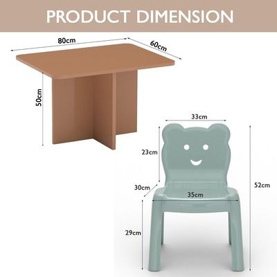 Mahmayi Modern Wooden Child Desk with 4 Plastic Chairs, Sturdy and Safe Learning Space Children Smooth Round Edge Safe Table Ideal for Toddler and Kids - Caramel Nude - Image 4