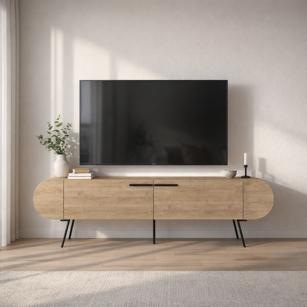 Mourah Capsule Tv Stand Up To 65 Inches With Storage - Sapphire Oak - 2 Years Warranty - Image 4