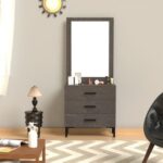 Mahmayi Modern Dresser with Large Vanity Mirror and 3 Storage Drawers, Stylish Dressing Table and Functional Ideal for Home Decor - Anthracite Metal Fabric
