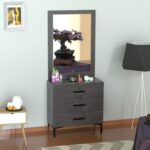 Mahmayi Modern Dresser with Large Vanity Mirror and 3 Storage Drawers, Stylish Dressing Table and Functional Ideal for Home Decor - Anthracite Metal Fabric