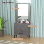Mahmayi Modern Dresser with Large Vanity Mirror and 3 Storage Drawers, Stylish Dressing Table and Functional Ideal for Home Decor - Anthracite Metal Fabric