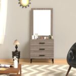 Mahmayi Modern Dresser with Large Vanity Mirror and 3 Storage Drawers, Stylish Dressing Table and Functional Ideal for Home Decor - Grey Brown Whiteriver Oak