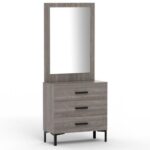 Mahmayi Modern Dresser with Large Vanity Mirror and 3 Storage Drawers, Stylish Dressing Table and Functional Ideal for Home Decor - Grey Brown Whiteriver Oak