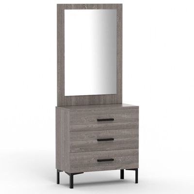 Mahmayi Modern Dresser with Large Vanity Mirror and 3 Storage Drawers, Stylish Dressing Table and Functional Ideal for Home Decor - Grey Brown Whiteriver Oak - Image 2