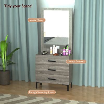 Mahmayi Modern Dresser with Large Vanity Mirror and 3 Storage Drawers, Stylish Dressing Table and Functional Ideal for Home Decor - Grey Brown Whiteriver Oak - Image 3