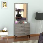 Mahmayi Modern Dresser with Large Vanity Mirror and 3 Storage Drawers, Stylish Dressing Table and Functional Ideal for Home Decor - Grey Brown Whiteriver Oak