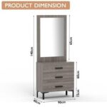 Mahmayi Modern Dresser with Large Vanity Mirror and 3 Storage Drawers, Stylish Dressing Table and Functional Ideal for Home Decor - Grey Brown Whiteriver Oak
