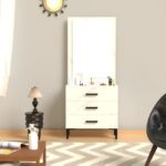 Mahmayi Modern Dresser with Large Vanity Mirror and 3 Storage Drawers, Stylish Dressing Table and Functional Ideal for Home Decor - White Levonto Marble