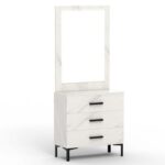 Mahmayi Modern Dresser with Large Vanity Mirror and 3 Storage Drawers, Stylish Dressing Table and Functional Ideal for Home Decor - White Levonto Marble