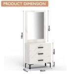 Mahmayi Modern Dresser with Large Vanity Mirror and 3 Storage Drawers, Stylish Dressing Table and Functional Ideal for Home Decor - White Levonto Marble