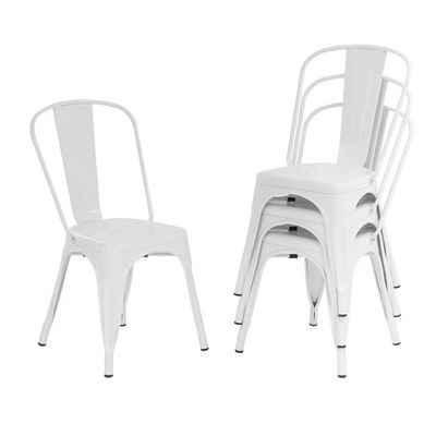 Stackable Metal Outdoor & Indoor Tolix Side Cafe, Restaurant Kitchen Dining Chair ( White, Pack of 1 )