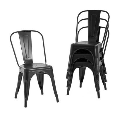Stackable Metal Outdoor & Indoor Tolix Side Cafe, Restaurant Kitchen Dining Chair ( Black Pack of 1 )