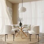 Calorix Modern Boucle Dining Chair with Curved Backrest Comfortable Seating for Kitchen, Dining Room