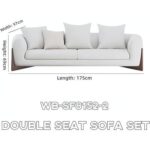 Soft Wool Plush Sofa Set, Walnut Legs, Overall Solid Wood Frame Sofa and High Density Memory Foam Sofa Cushion,Modern Minimalist Cream White Style Living Room Sofa Sets