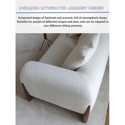Soft Wool Plush Sofa Set, Walnut Legs, Overall Solid Wood Frame Sofa and High Density Memory Foam Sofa Cushion,Modern Minimalist Cream White Style Living Room Sofa Sets - Image 3
