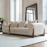 Soft Wool Plush Sofa Set, Walnut Legs, Overall Solid Wood Frame Sofa and High Density Memory Foam Sofa Cushion,Modern Minimalist Cream White Style Living Room Sofa Sets