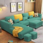 8 Seater Fabric RHS L Shape Sofa Set with 1 Centre Table & 2 Puffy (Right Hand)