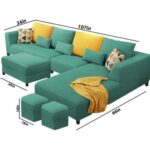 8 Seater Fabric LHS L Shape Sofa Set with 1 Centre Table & 2 Puffy (Left Hand)