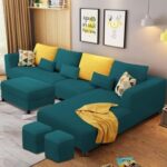 8 Seater Fabric LHS L Shape Sofa Set with 1 Centre Table & 2 Puffy (Left Hand)