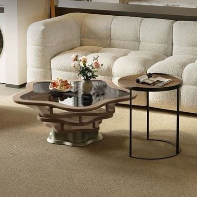 Reflective Glass Top Coffee table 100cm With free Side table