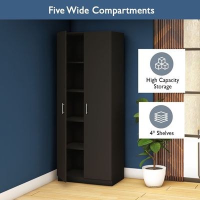 Mahmayi 2 Door Full Height Cabinet with 4 Shelves, Elegant and Modern Storage Solution, Soft Closing Doors Cabinet for Office and Home Use - Black - Image 4