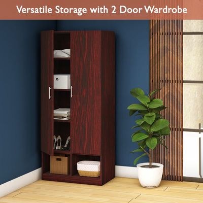 Mahmayi Modern 2 Door Wardrobe, Ample Space with Durable Design, Multiple Versatile Shelves for Clothes and Accessories, Home and Bedroom Furniture - Dark Walnut - Image 3