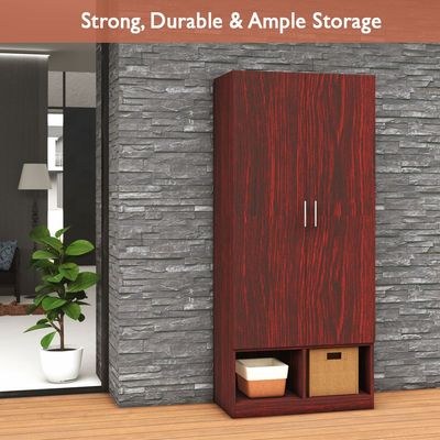Mahmayi Modern 2 Door Wardrobe, Ample Space with Durable Design, Multiple Versatile Shelves for Clothes and Accessories, Home and Bedroom Furniture - Dark Walnut - Image 5
