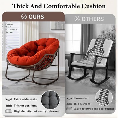 Large Indoor Outdoor Rocking Chair, Oversized Rocking Papasan Chair with Thick Cushion and Frame Outdoor Rocker, Comfy Wicker Egg Chairs Lounge for Outside Porch Patio Backyard Balcony (Red) - Image 5