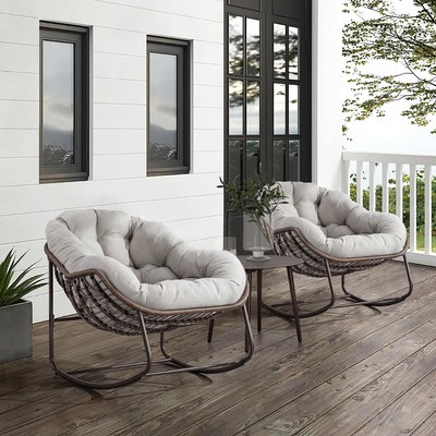 Large Indoor Outdoor Rocking Chair, Oversized Rocking Papasan Chair with Thick Cushion and Frame Outdoor Rocker, Comfy Wicker Egg Chairs Lounge for Outside Porch Patio Backyard Balcony (Light Grey) - Image 4