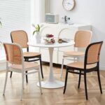 Jeffcoco Rattan Plastic Chairs, Minimalist Design,Modern Kitchen Dining Room Plastic chair Use scene Garden Balcony kitchen (Black 1 pc)