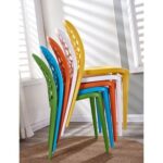 Jeffcoco Furniture back hole design stackable chair Injection processing Fixed leg plastic leisure chair outdoor/indoor outside/inside Patio/Garden chair Water/sun proof Dining chair (Yellow 1pc)