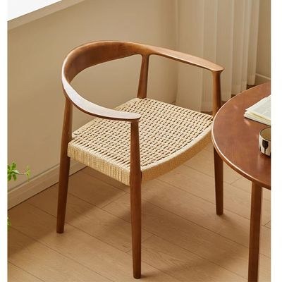 Jeffcoco Furniture Solid Wood Hand-made Rope Chair,Arm Desk Chair (1 Piece Chair) - Image 3
