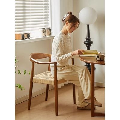 Jeffcoco Furniture Solid Wood Hand-made Rope Chair,Arm Desk Chair (1 Piece Chair) - Image 5