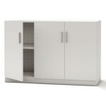 Mahmayi Modern 3 Door Credenza Versatile Storage Solution Furniture with 2 Shelves Stylish Credenza for Living Room, Office and Home Decor - White