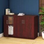 Mahmayi Modern 3 Door Credenza Versatile Storage Solution Furniture with 2 Shelves Stylish Credenza for Living Room, Office and Home Decor - Dark Walnut